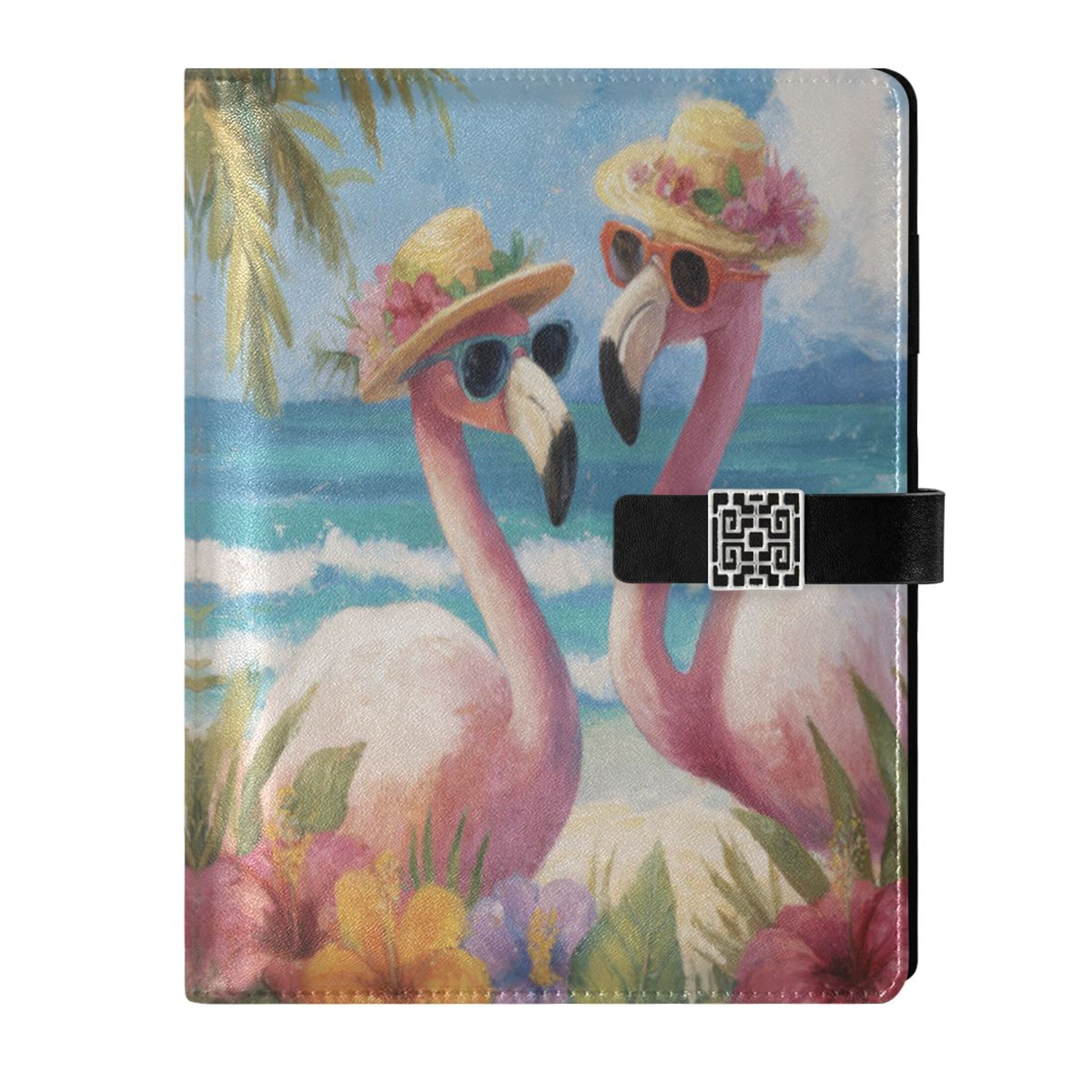 Leather Planner Leather Notebook Notebook Journal Binder Design Pen Pocket Design Convenient for Storage Tropical Flamingo Beach Scene