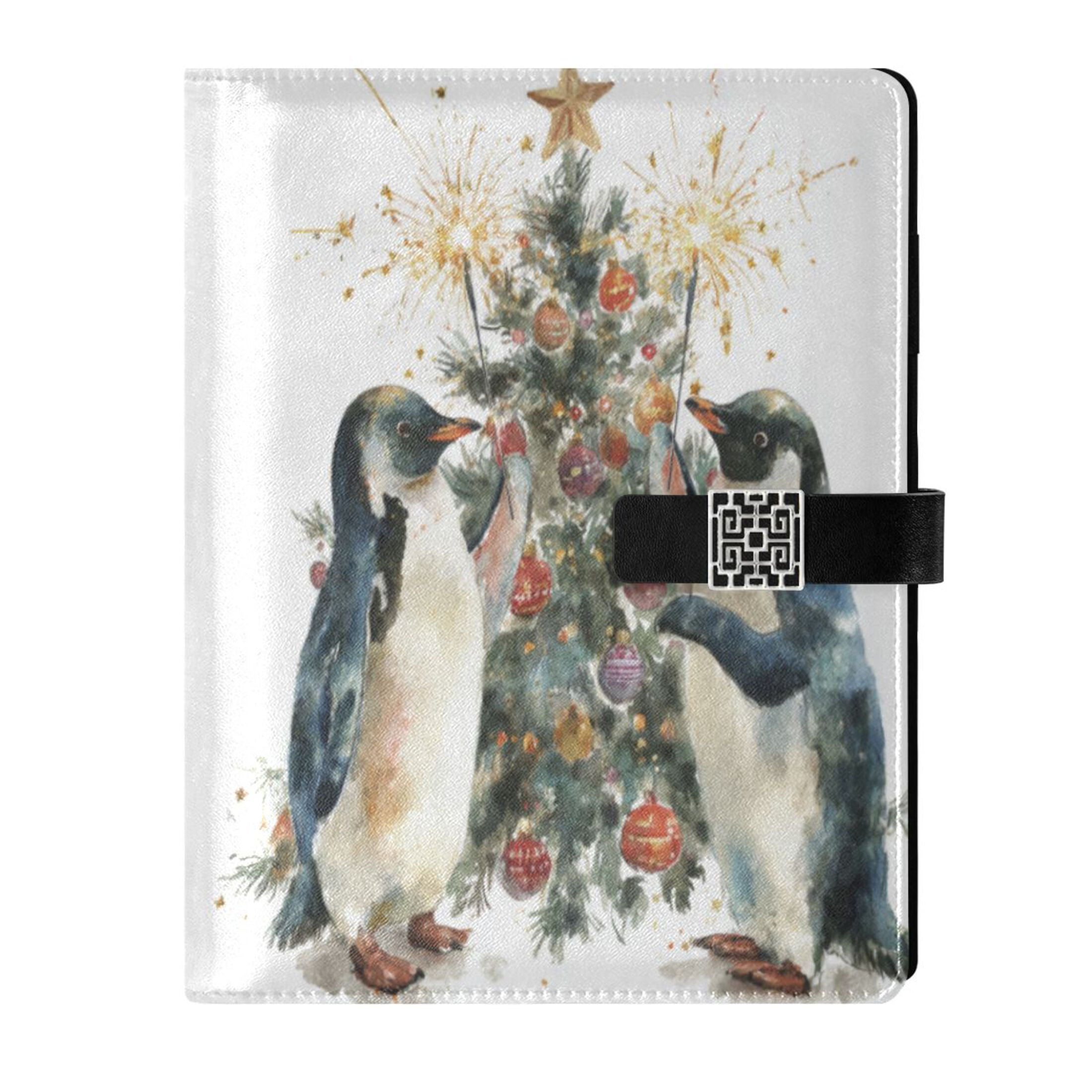 Leather Planner Leather Notebook Notebook Journal Binder Design Pen Pocket Design Convenient for Storage Two Christmas Penguins