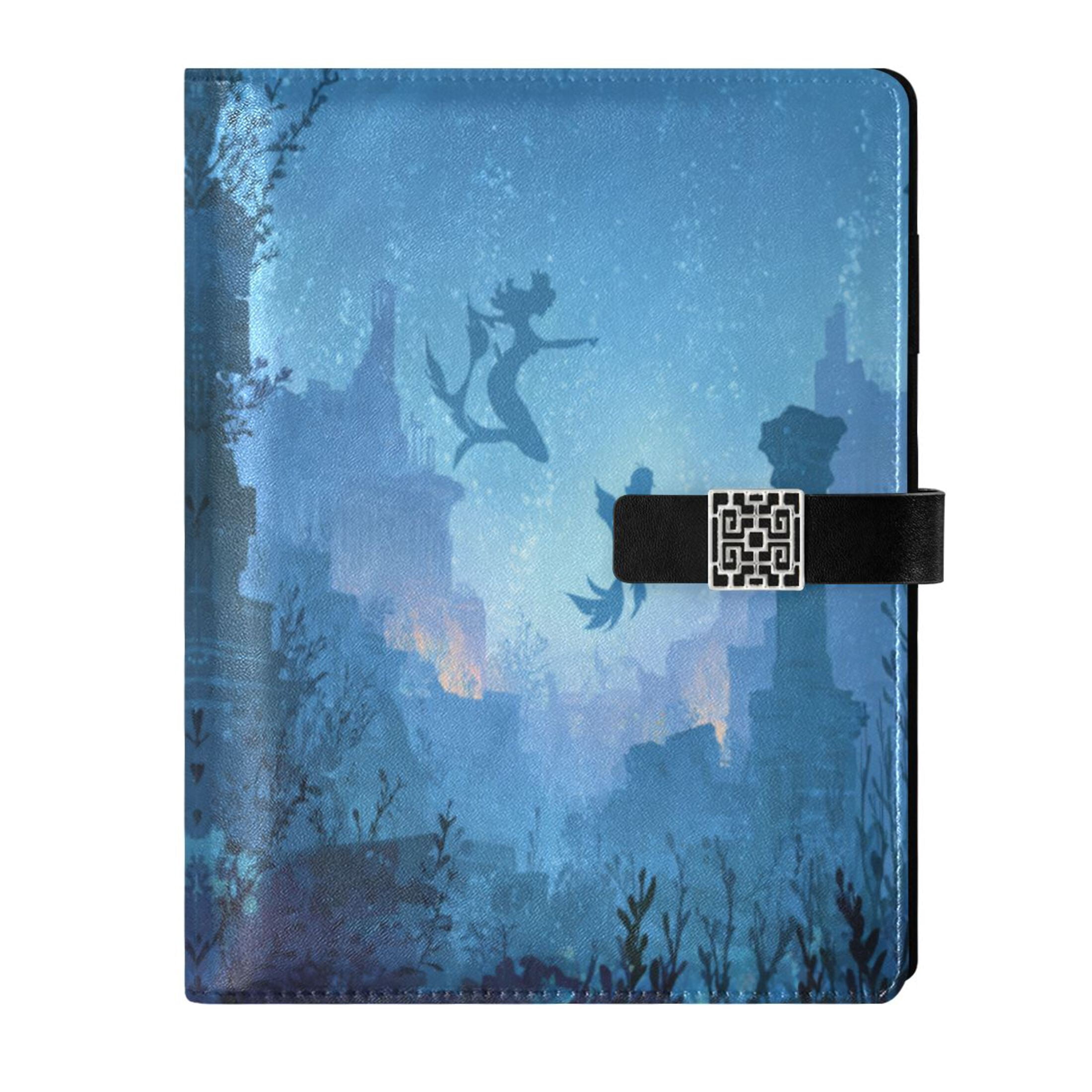 Leather Planner Leather Notebook Notebook Journal Binder Design Pen Pocket Design Convenient for Storage Underwater Mermaid Silhouette