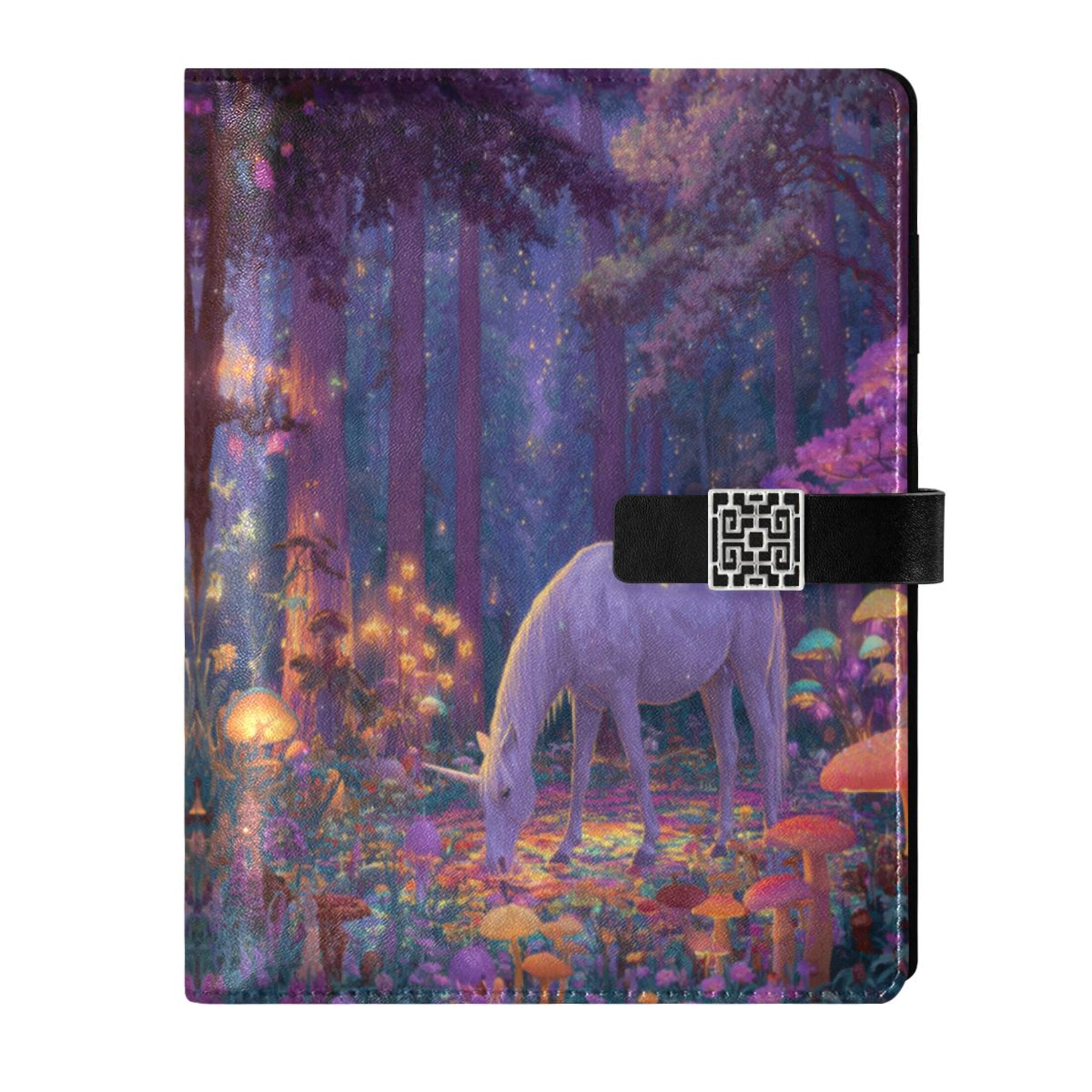 Leather Planner Leather Notebook Notebook Journal Binder Design Pen Pocket Design Convenient for Storage Unicorn Grazing Enchanted Clearing