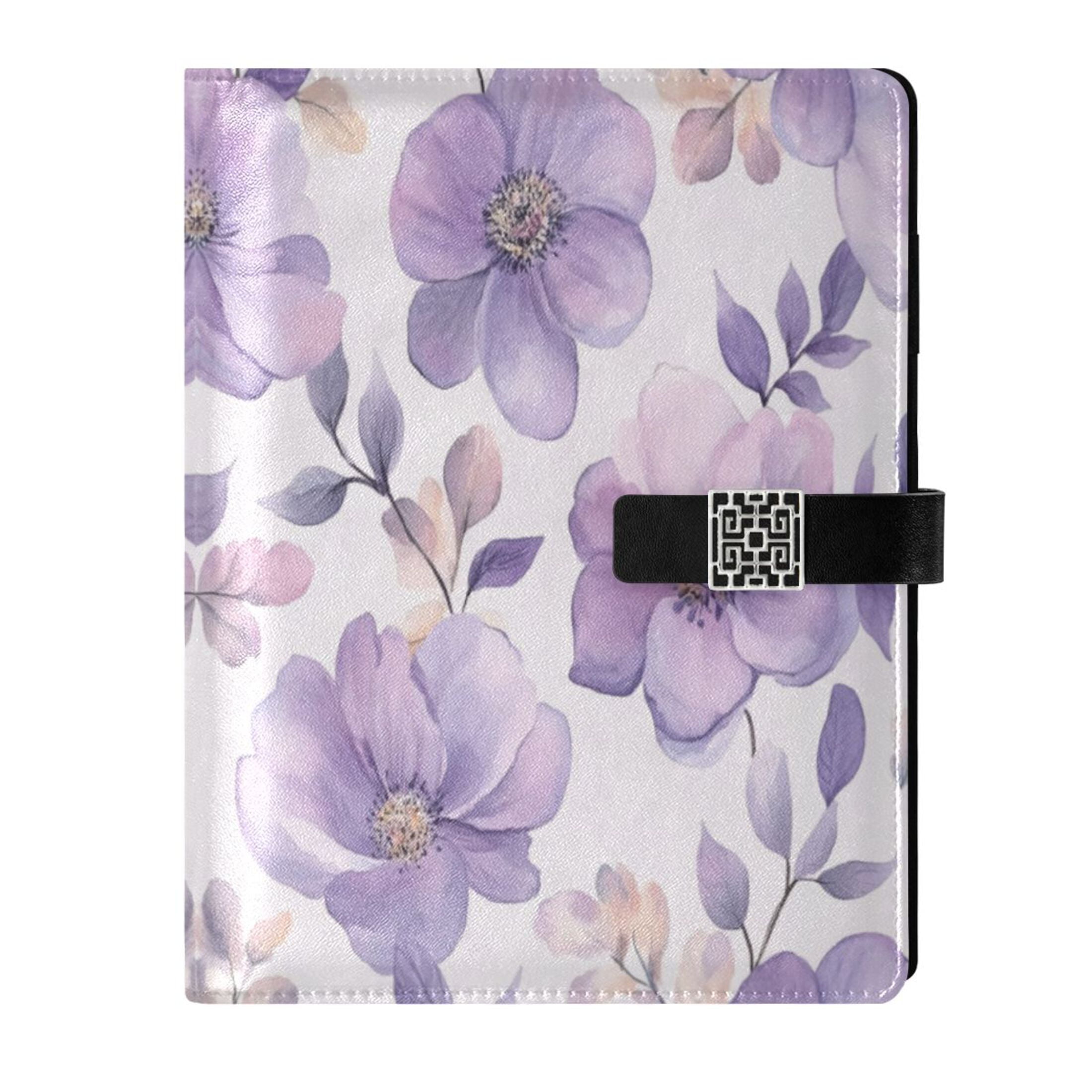 Leather Planner Leather Notebook Notebook Journal Binder Design Pen Pocket Design Convenient for Storage Vibrant Lavender Flowers