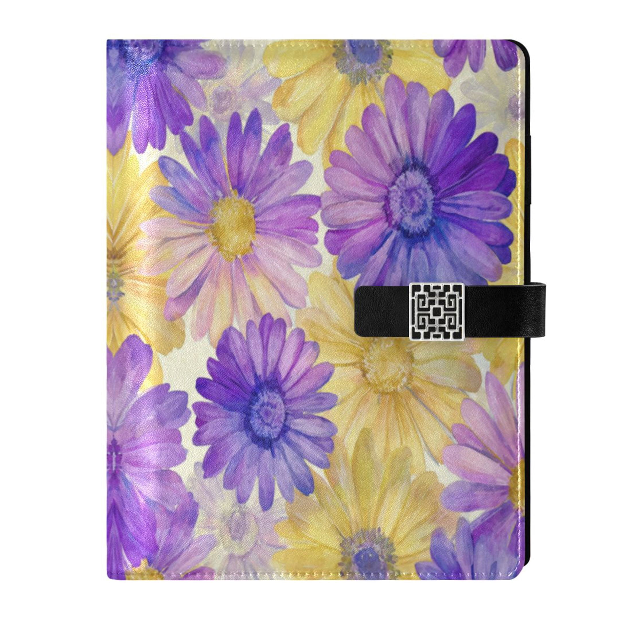 Leather Planner Leather Notebook Notebook Journal Binder Design Pen Pocket Design Convenient for Storage Vibrant Purple Daisy Pattern