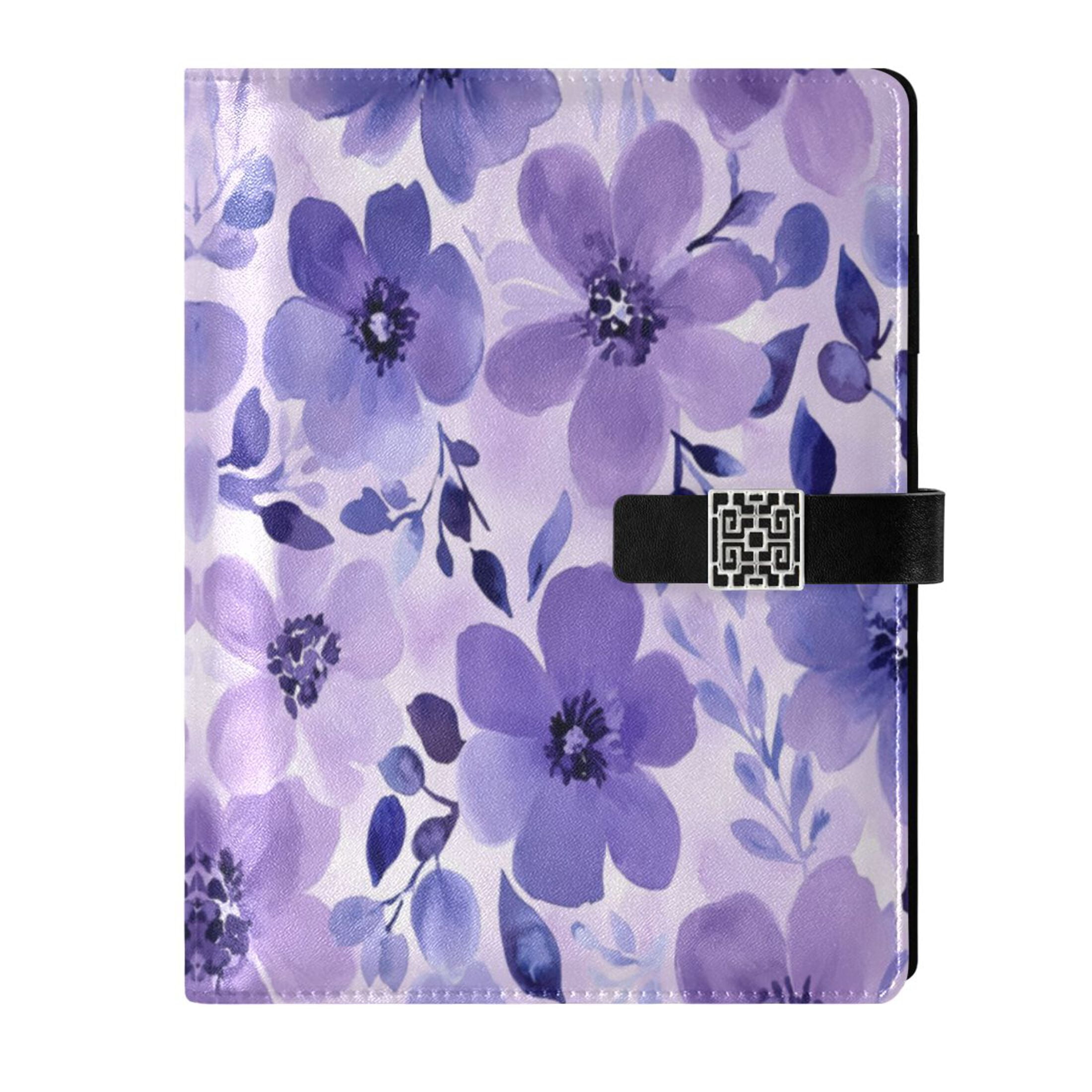 Leather Planner Leather Notebook Notebook Journal Binder Design Pen Pocket Design Convenient for Storage Vibrant Purple Flowers