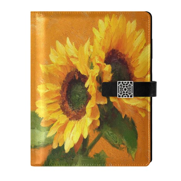 Leather Planner Leather Notebook Notebook Journal Binder Design Pen Pocket Design Convenient for Storage Vibrant Yellow Sunflowers
