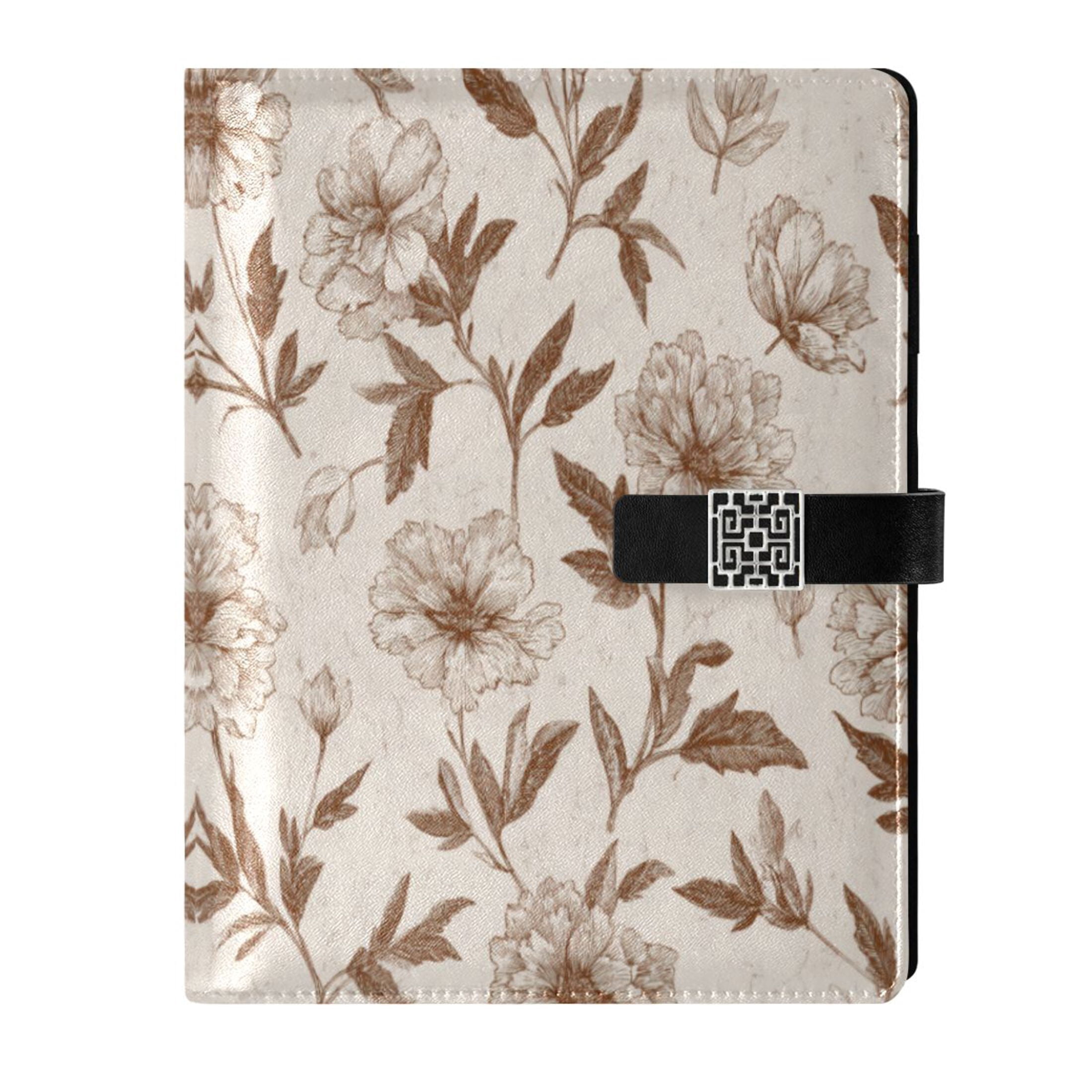 Leather Planner Leather Notebook Notebook Journal Binder Design Pen Pocket Design Convenient for Storage Vintage Brown Hand Drawn Flora