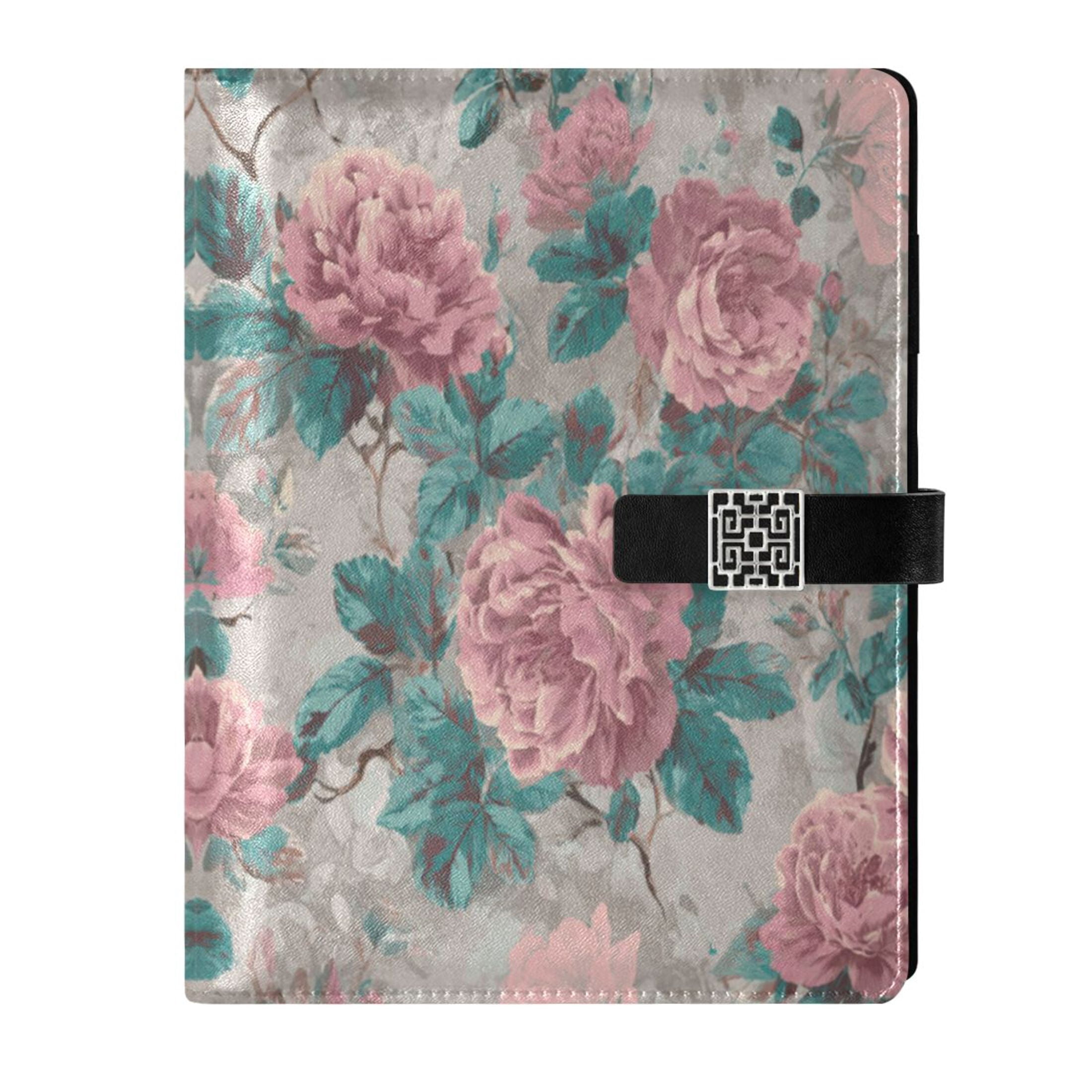 Leather Planner Leather Notebook Notebook Journal Binder Design Pen Pocket Design Convenient for Storage Vintage Retro Rose Picture