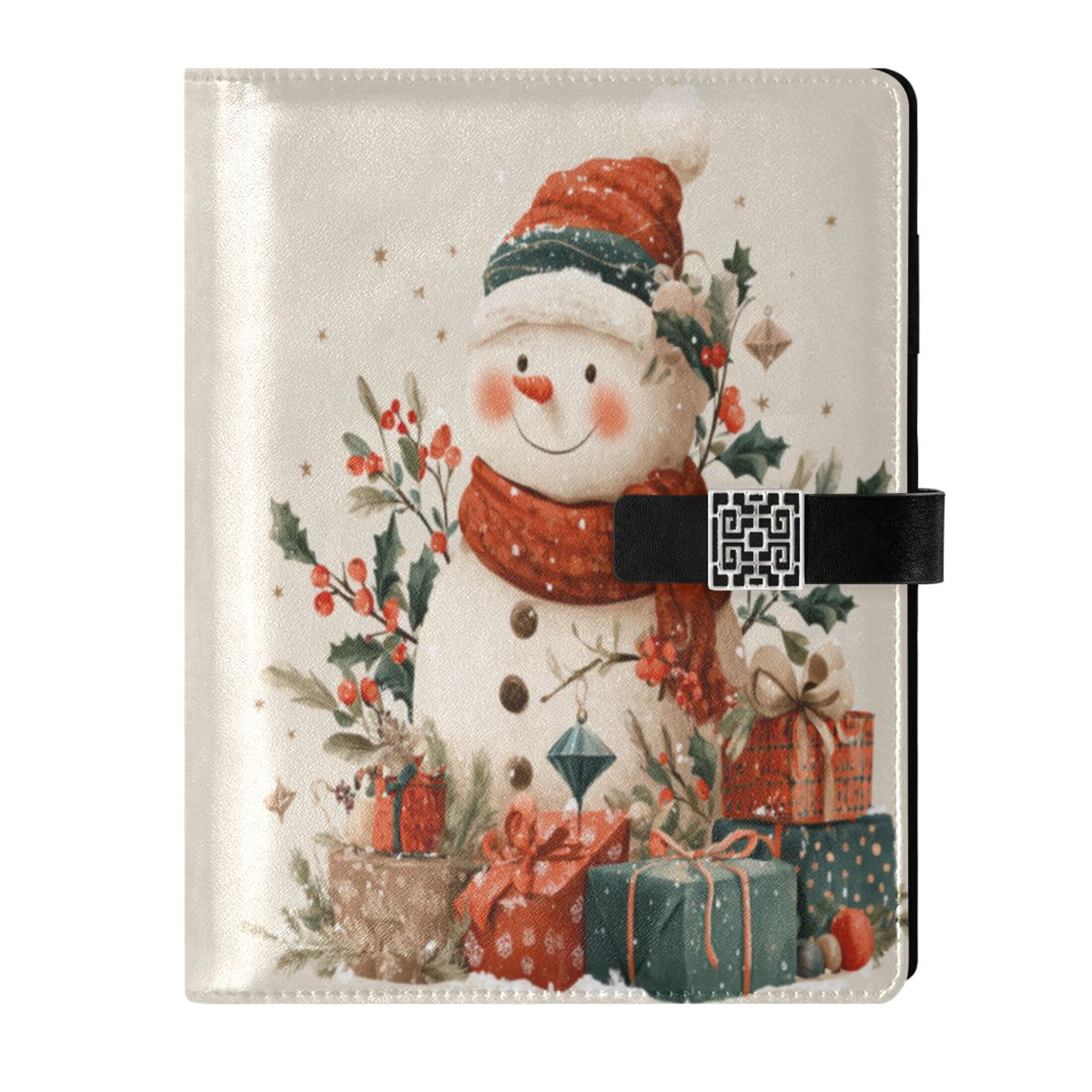 Leather Planner Leather Notebook Notebook Journal Binder Design Pen Pocket Design Convenient for Storage Warm Christmas Snow Man