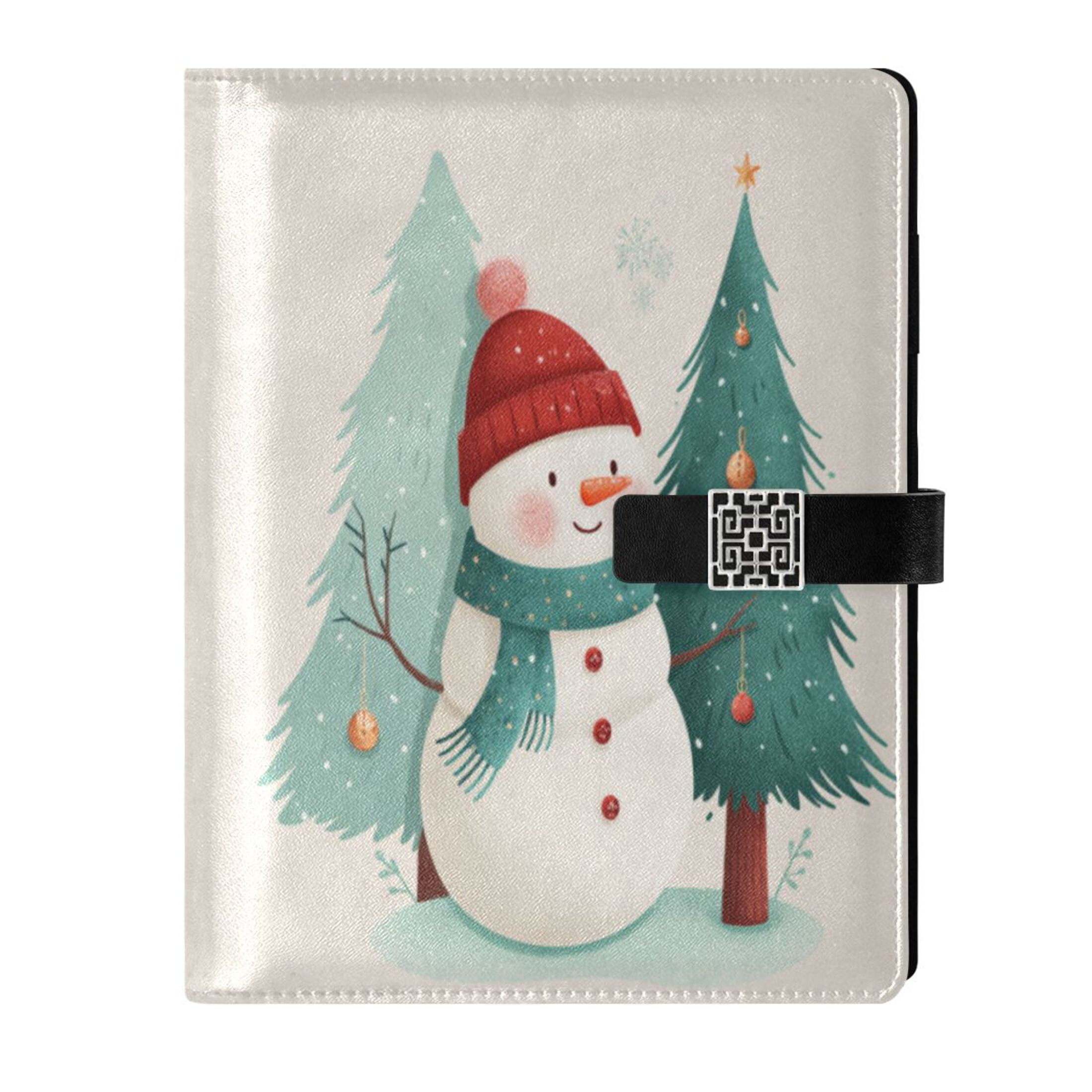 Leather Planner Leather Notebook Notebook Journal Binder Design Pen Pocket Design Convenient for Storage Watercolor Christmas Snowman