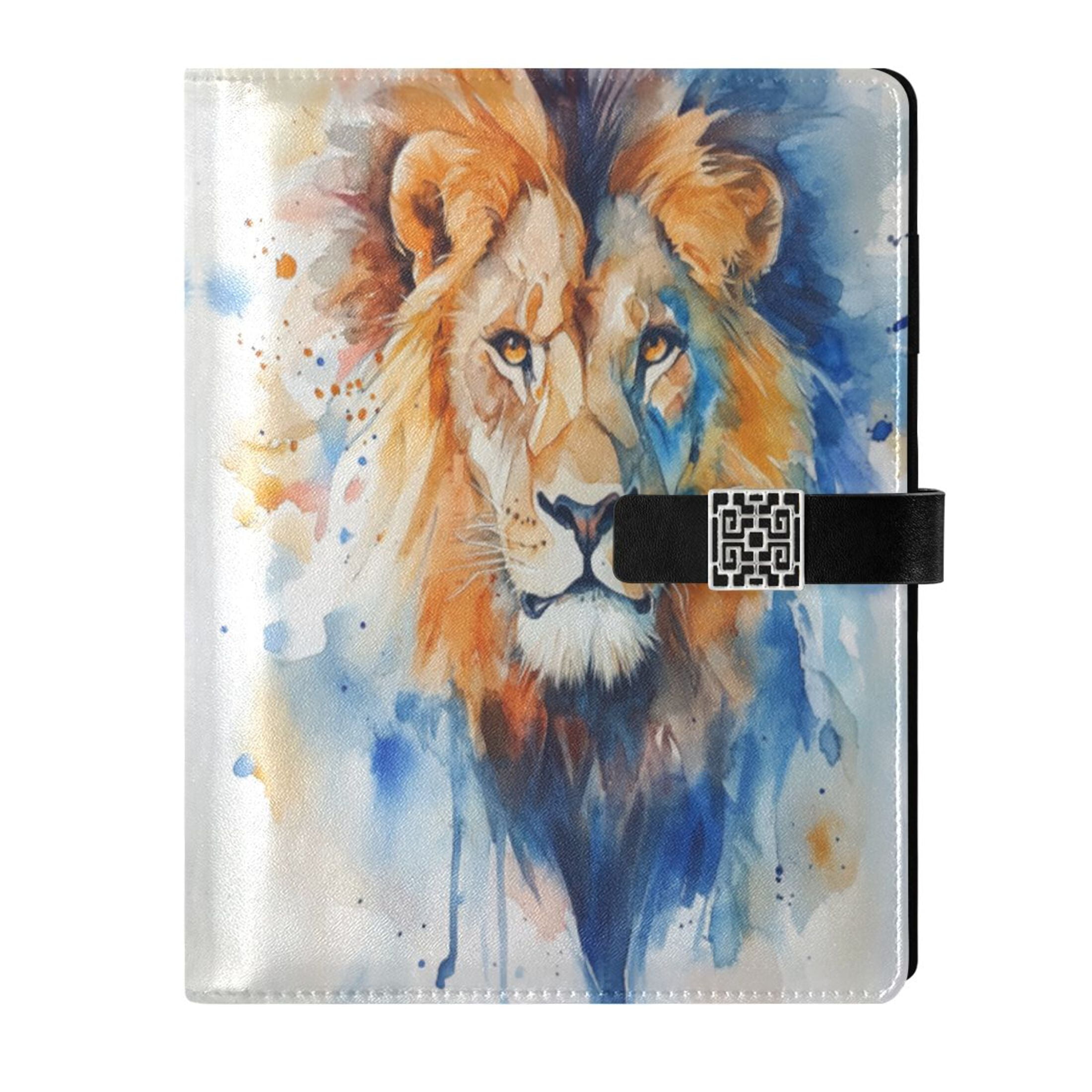 Leather Planner Leather Notebook Notebook Journal Binder Design Pen Pocket Design Convenient for Storage Watercolor Lion