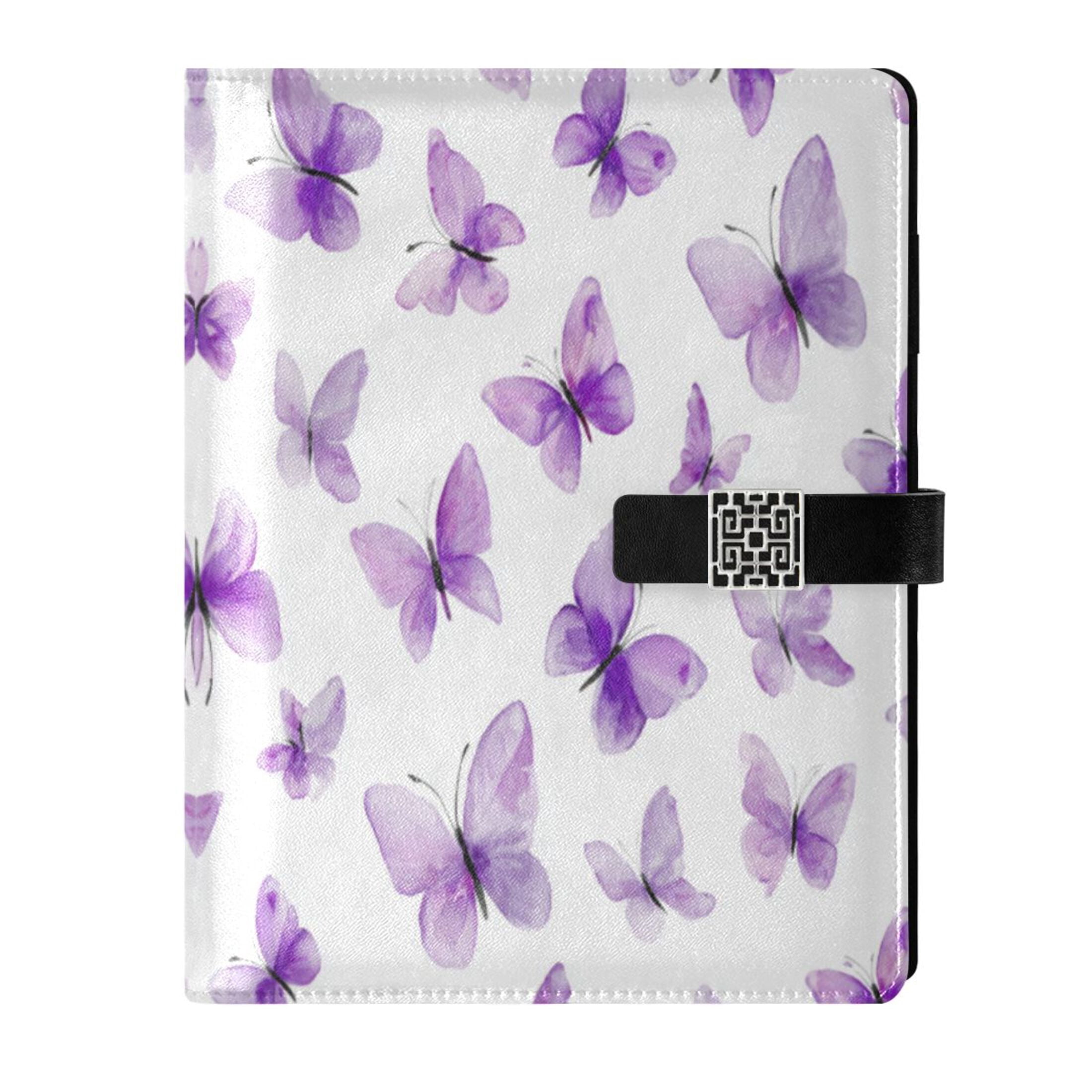 Leather Planner Leather Notebook Notebook Journal Binder Design Pen Pocket Design Convenient for Storage Watercolor Purple Butterfly Illustration