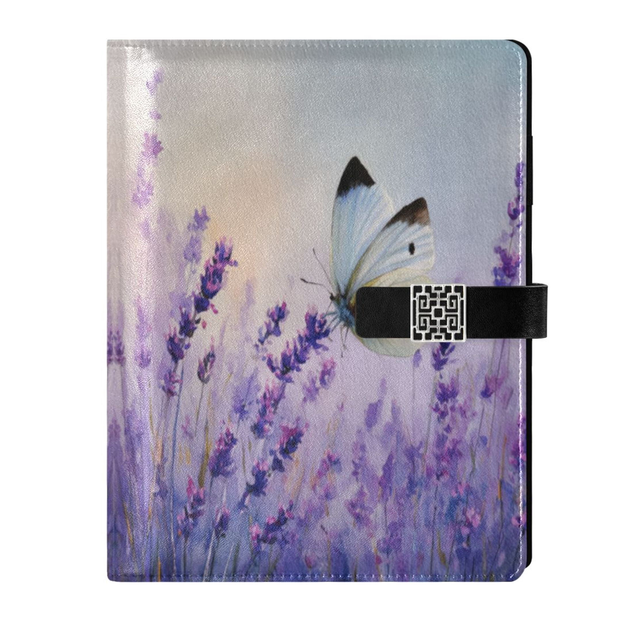 Leather Planner Leather Notebook Notebook Journal Binder Design Pen Pocket Design Convenient for Storage Watercolor Purple Butterfly