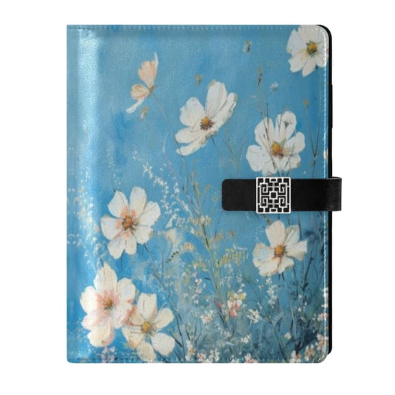 Leather Planner Leather Notebook Notebook Journal Binder Design Pen Pocket Design Convenient for Storage White Daisy