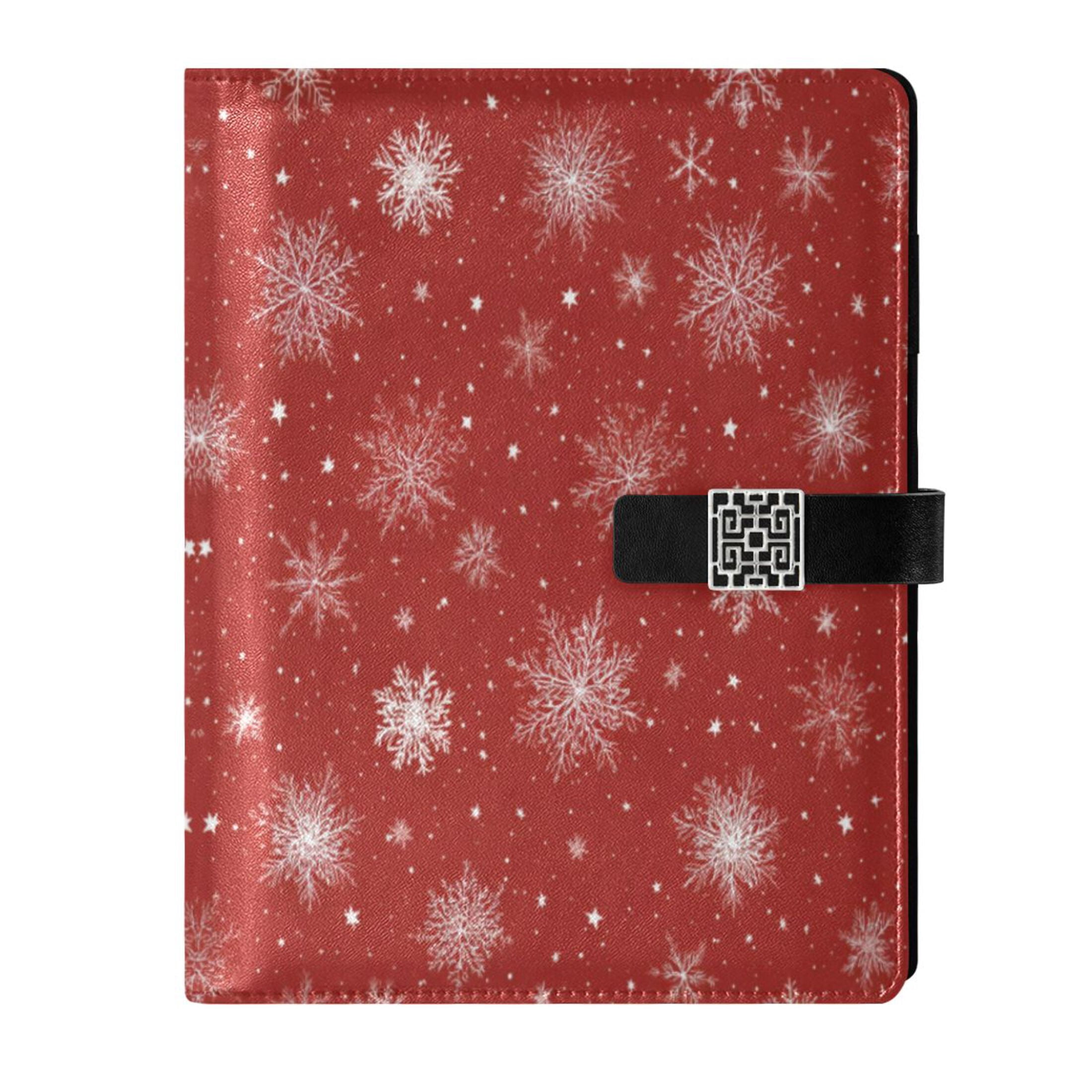 Leather Planner Leather Notebook Notebook Journal Binder Design Pen Pocket Design Convenient for Storage White Snowflakes and Stars