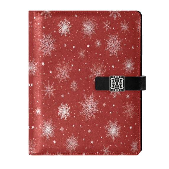 Leather Planner Leather Notebook Notebook Journal Binder Design Pen Pocket Design Convenient for Storage White Snowflakes and Stars