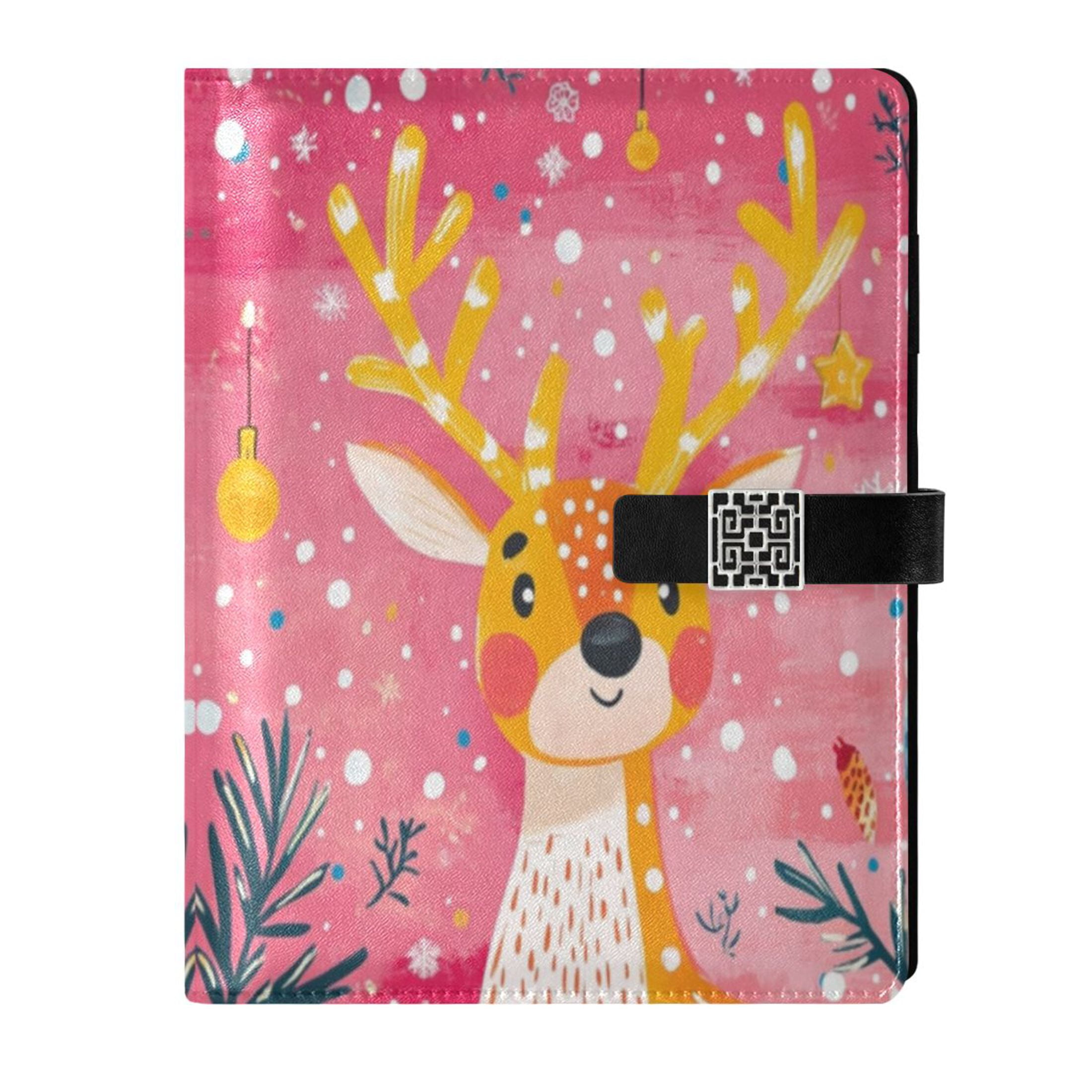 Leather Planner Leather Notebook Notebook Journal Binder Design Pen Pocket Design Convenient for Storage Yellow Christmas Deer