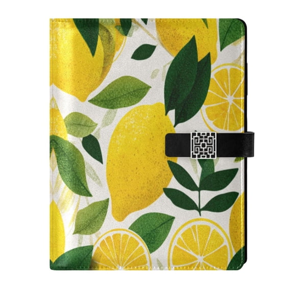 Leather Planner Leather Notebook Notebook Journal Binder Design Pen Pocket Design Convenient for Storage Yellow Lemon Pattern