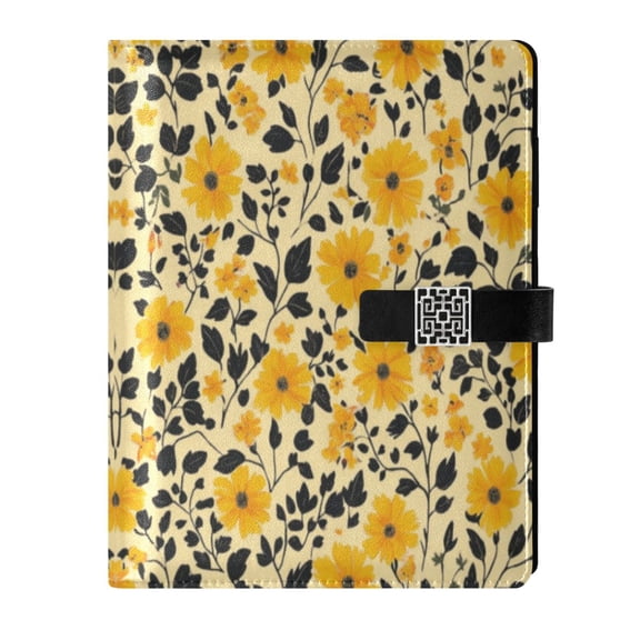Leather Planner Leather Notebook Notebook Journal Binder Design Pen Pocket Design Convenient for Storage Yellow Lovely Flowers Seamless