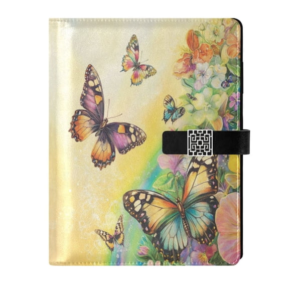 Leather Planner Leather Notebook Notebook Journal Binder Design Pen Pocket Design Convenient for Storage Yellow Rainbow Butterfly
