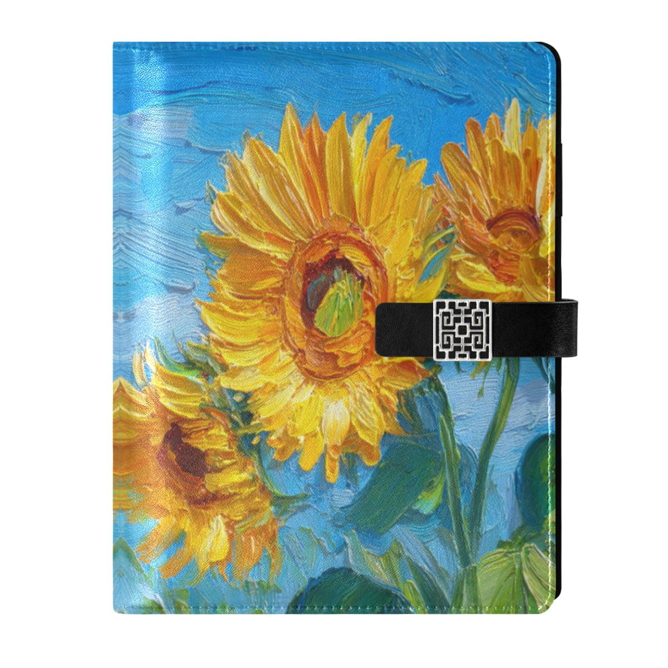 Leather Planner Leather Notebook Notebook Journal Binder Design Pen Pocket Design Convenient for Storage Yellow Sunflower Pattern