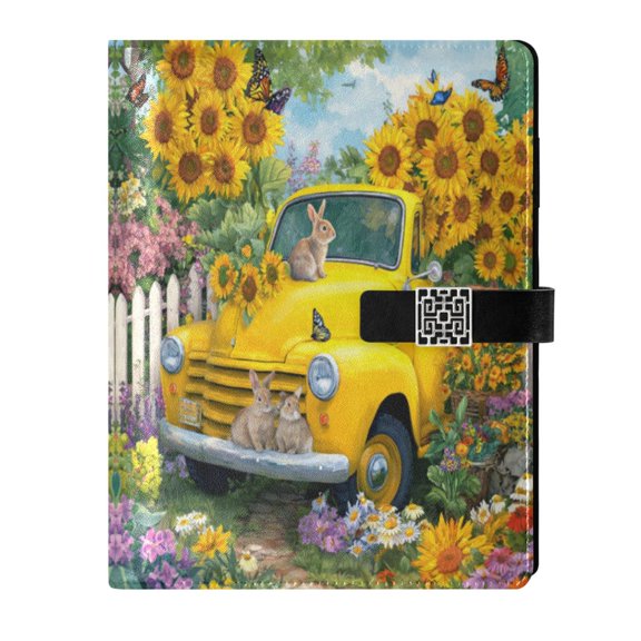Leather Planner Leather Notebook Notebook Journal Binder Design Pen Pocket Design Convenient for Storage Yellow Truck Sunflowers