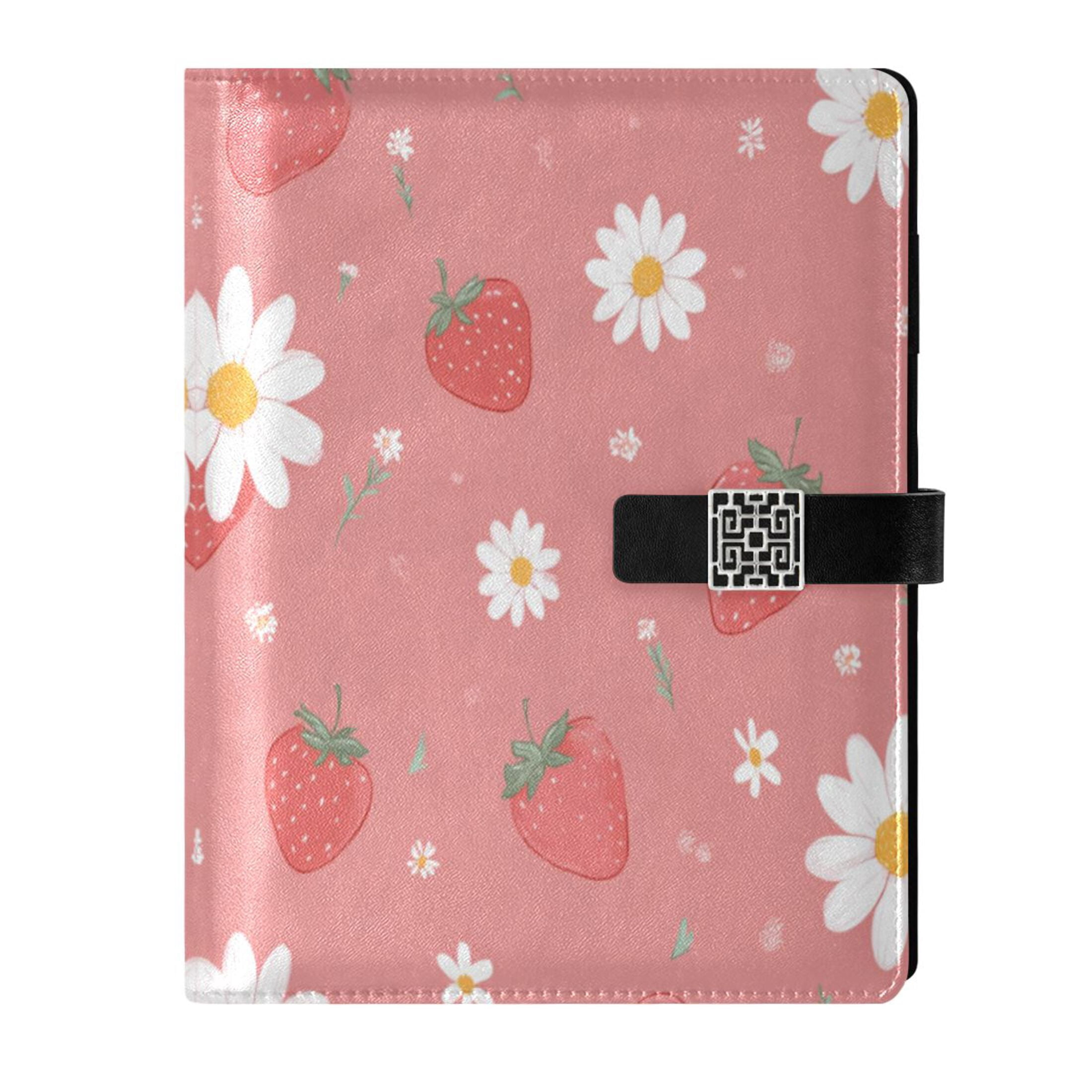 Leather Planner Leather Notebook Notebook Journal Binder Design Pen Pocket Design Convenient for Storage Yummy Cute Pink Strawberries