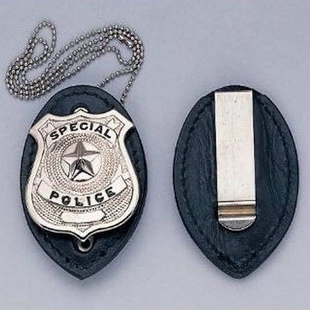 Strong Leather Badge Holders - Belt Clip and Neck Chain with Chain
