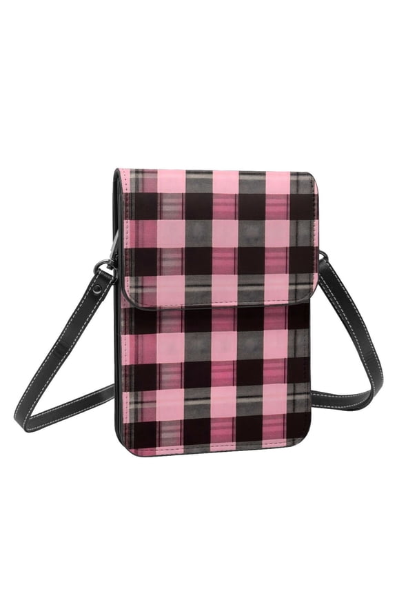 Leather Portable Mobile Phone Bag Purse Purse Satchels 5.37.5in Scratch-Proof Dustproof For Shopping Work Dating Travel Hotpink Buffalo Plaid Check Tartan Scotland_4