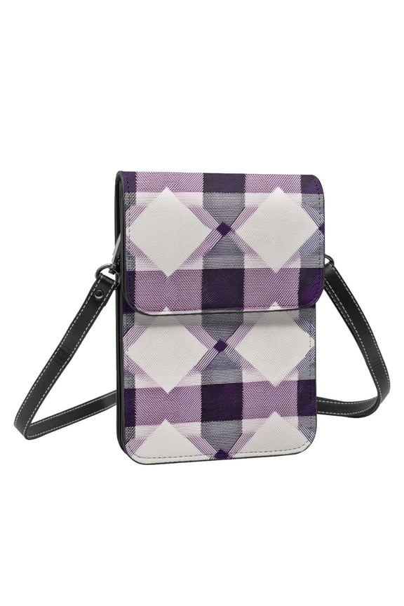 Leather Portable Mobile Phone Bag Purse Purse Satchels 5.37.5in Scratch-Proof Dustproof For Shopping Work Dating Travel Lavenderblush Buffalo Plaid Check Tartan Scotland_2