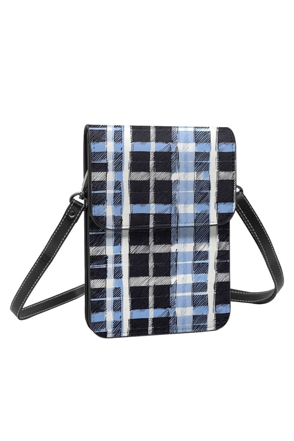 Leather Portable Mobile Phone Bag Purse Purse Satchels 5.37.5in Scratch-Proof Dustproof For Shopping Work Dating Travel Mediumblue Houndstooth Buffalo Plaid Tartan Check Scotland Hand-Drawn Sketch_3