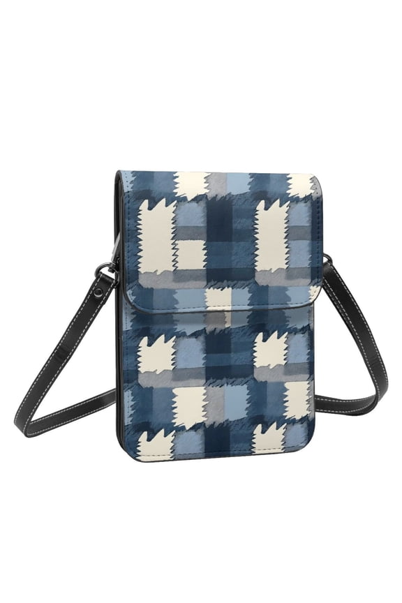 Leather Portable Mobile Phone Bag Purse Purse Satchels 5.37.5in Scratch-Proof Dustproof For Shopping Work Dating Travel Mediumblue Houndstooth Buffalo Plaid Tartan Check Scotland Hand-Drawn Sketch_1