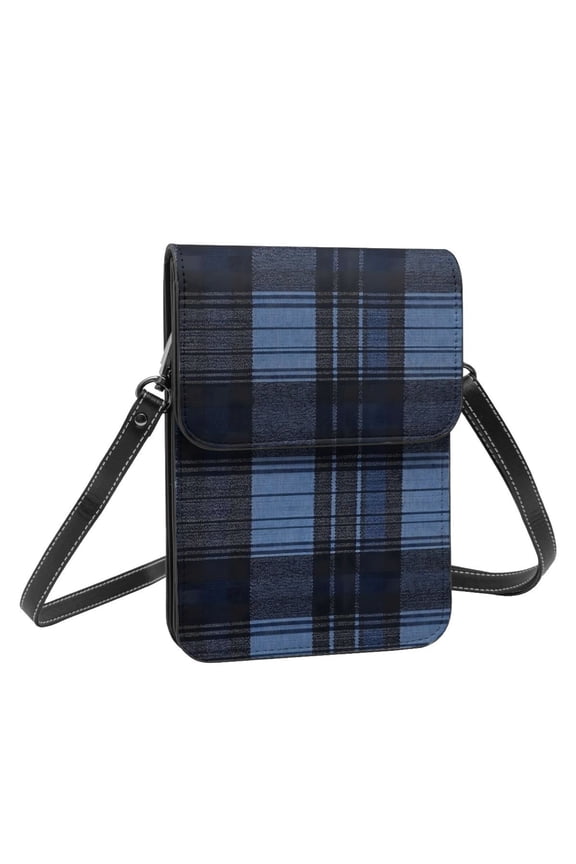 Leather Portable Mobile Phone Bag Purse Purse Satchels 5.37.5in Scratch-Proof Dustproof For Shopping Work Dating Travel Midnightblue Buffalo Plaid Check Tartan Scotland_3