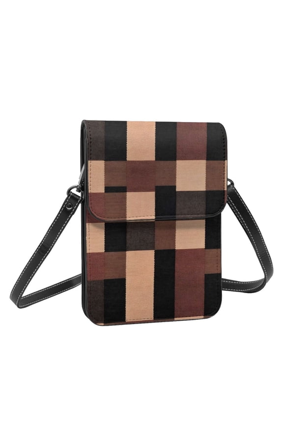 Leather Portable Mobile Phone Bag Purse Purse Satchels 5.37.5in Scratch-Proof Dustproof For Shopping Work Dating Travel Rosybrown Buffalo Plaid Check Tartan Scotland_4