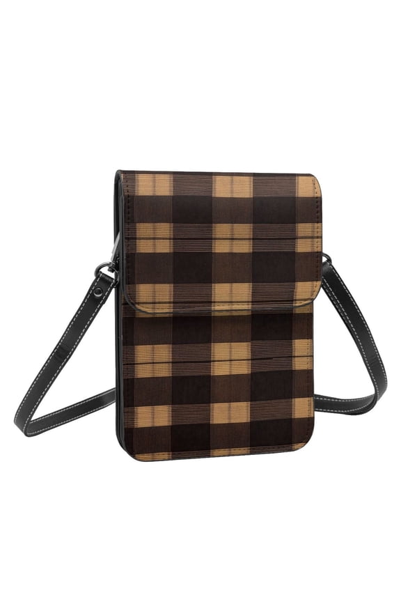 Leather Portable Mobile Phone Bag Purse Purse Satchels 5.37.5in Scratch-Proof Dustproof For Shopping Work Dating Travel Saddlebrown Buffalo Plaid Check Tartan Scotland_3