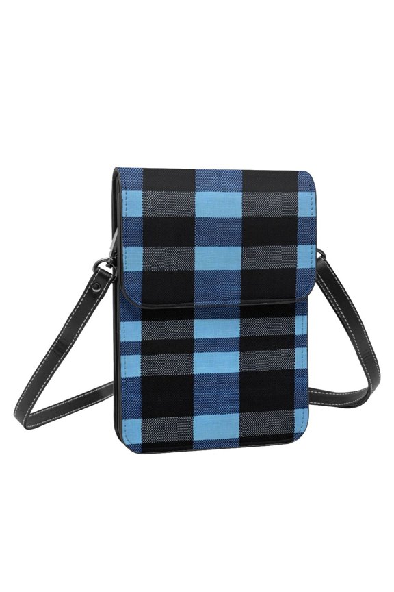 Leather Portable Mobile Phone Bag Purse Purse Satchels 5.37.5in Scratch-Proof Dustproof For Shopping Work Dating Travel Slateblue Buffalo Plaid Check Tartan Scotland_3