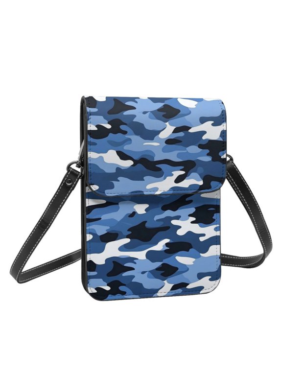 Leather Portable Mobile Phone Bag Purse Purse Satchels 5.37.5in Scratch-Proof Dustproof For Shopping Work Dating Travel Vector Camouflage Pattern Blue_2