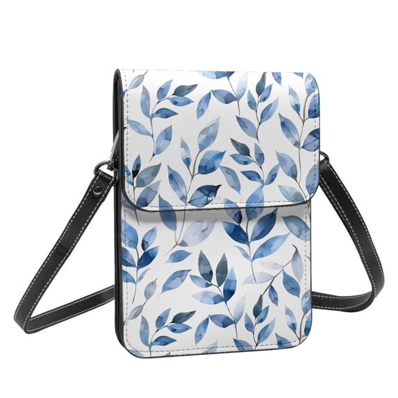 Leather Portable Mobile Phone Bag Purse Purse Satchels 5.3×7.5in Scratch-Proof Dustproof For Shopping Work Dating Travel Watercolor Seamless Pattern With Leaves (3)