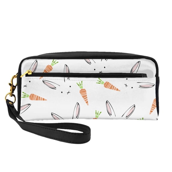 YFYANG Leather Portable Travel Small Makeup Bag, Multifunctional Storage Bag, Cute Rabbit Carrot Pattern Cosmetic Bag