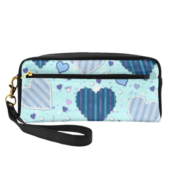 YFYANG Leather Portable Travel Small Makeup Bag, Multifunctional Storage Bag, Hearts Line Texture Pattern Cosmetic Bag