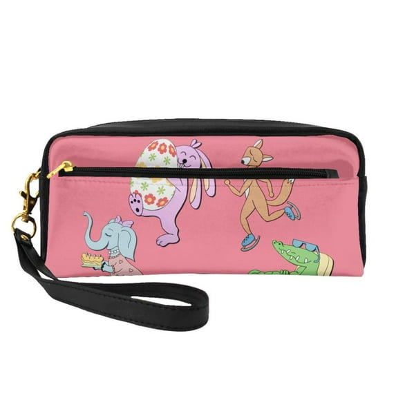 YFYANG Leather Portable Travel Small Makeup Bag, Multifunctional Storage Bag, Red Fun Animal Party Pattern Cosmetic Bag