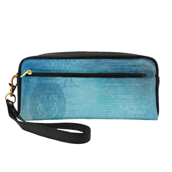 YFYANG Leather Portable Travel Small Makeup Bag, Multifunctional Storage Bag, Vintage Blue Texture Pattern Cosmetic Bag
