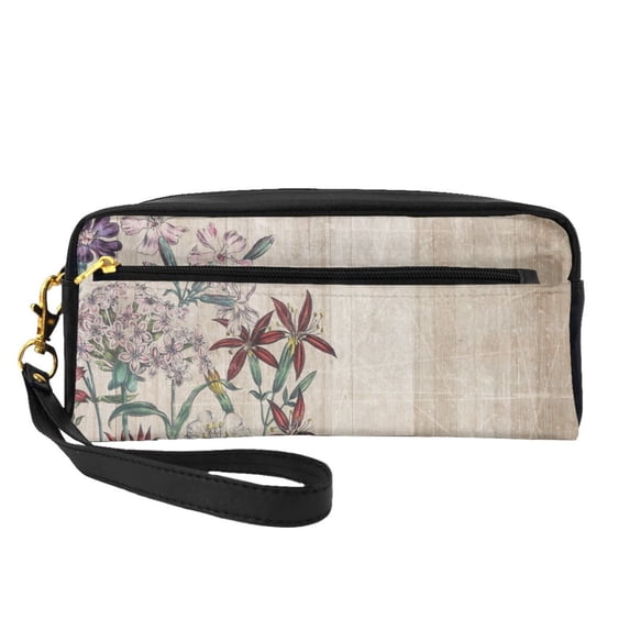 YFYANG Leather Portable Travel Small Makeup Bag, Multifunctional Storage Bag, Vintage Brown Texture Pattern Cosmetic Bag