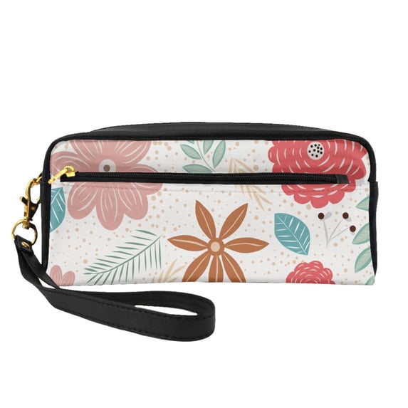 YFYANG Leather Portable Travel Small Makeup Bag, Multifunctional Storage Bag, Watercolor Blooming Flowers Pattern Cosmetic Bag