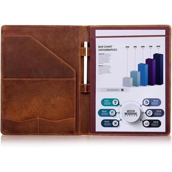 Leather Portfolio, A4 Document Folder Legal Pad Padfolio, Professional Writing Letter Notepad Clipboard Sleeve Organizer, Resume Folio Binder for Men&Women,JC1823