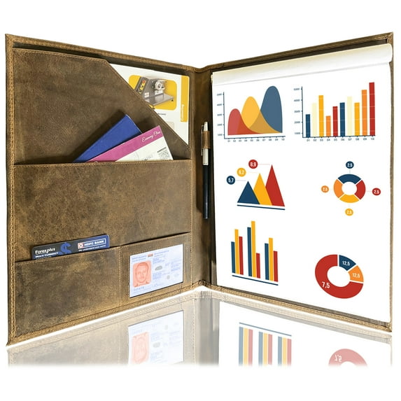 Leather Portfolio Business Padfolio Organizer Resume Document Conference Folder, Professional Notepad for Men & Women by Rustic Town, Brown