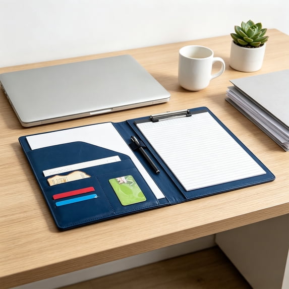 Leather Portfolio Folder, A4 Padfolio Business Organizer with Notepad and Pen for Office, Interviews, and Travel