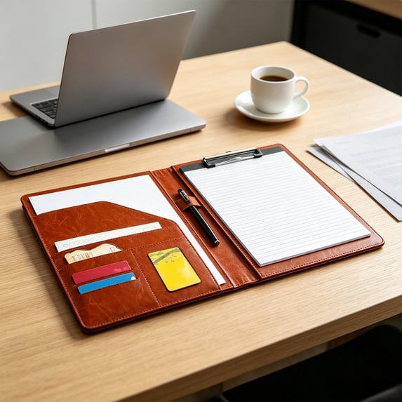Leather Portfolio Folder, A4 Padfolio Business Organizer with Notepad and Pen for Office, Interviews, and Travel