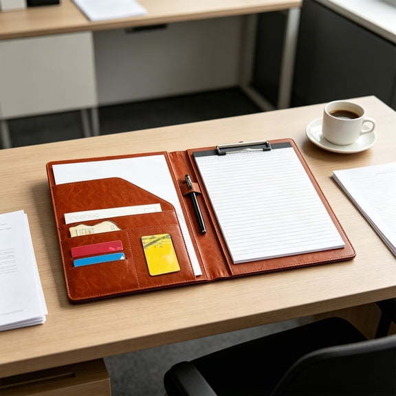 Leather Portfolio Folder, A4 Padfolio with Writing Pad Multi Pocket Document Organizer Business Notebook Holder, Professional Portfolio for Meetings Interviews Office Business Travel