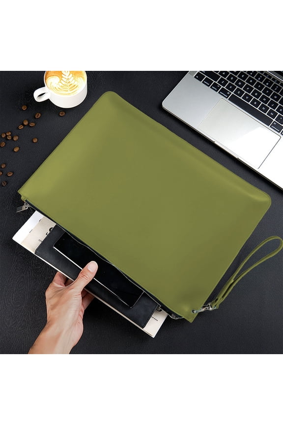 Leather Portfolio Folder, Business Meeting Briefcase & Professional Document Organizer for Executives, Lawyers and College Students, Military Green Laptop Messenger Bag