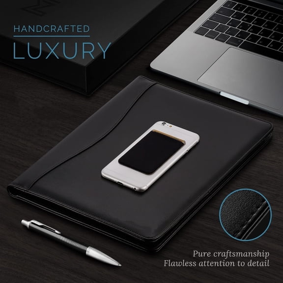 Leather Portfolio Folder - Business PU Leather Portfolio Notepad Holder for Resumes, Legal Pad Portfolio Executive Binder, Professional Padfolio Notebook for Women/Men