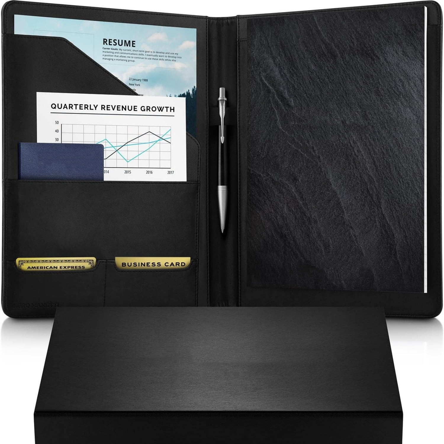 Leather Portfolio Folder - Business PU Leather Portfolio Notepad Holder for Resumes, Legal Pad Portfolio Executive Binder, Professional Padfolio Notebook for Women/Men